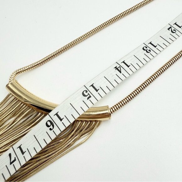 Natasha Bib Fringe Collar Multi-Chain Gold Tone Chunky Necklace - Picture 6 of 6